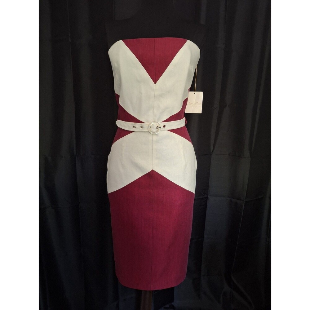 Womens Tracy Reese New York Fushia/Ivory color block strapless hourglass dress 8